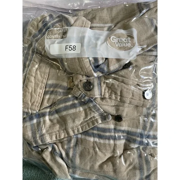 The Foundry‎ Flannel Long Sleeve Shirt Men's XLT Tall Tan/Gray Plaid Button Up - Picture 5 of 5